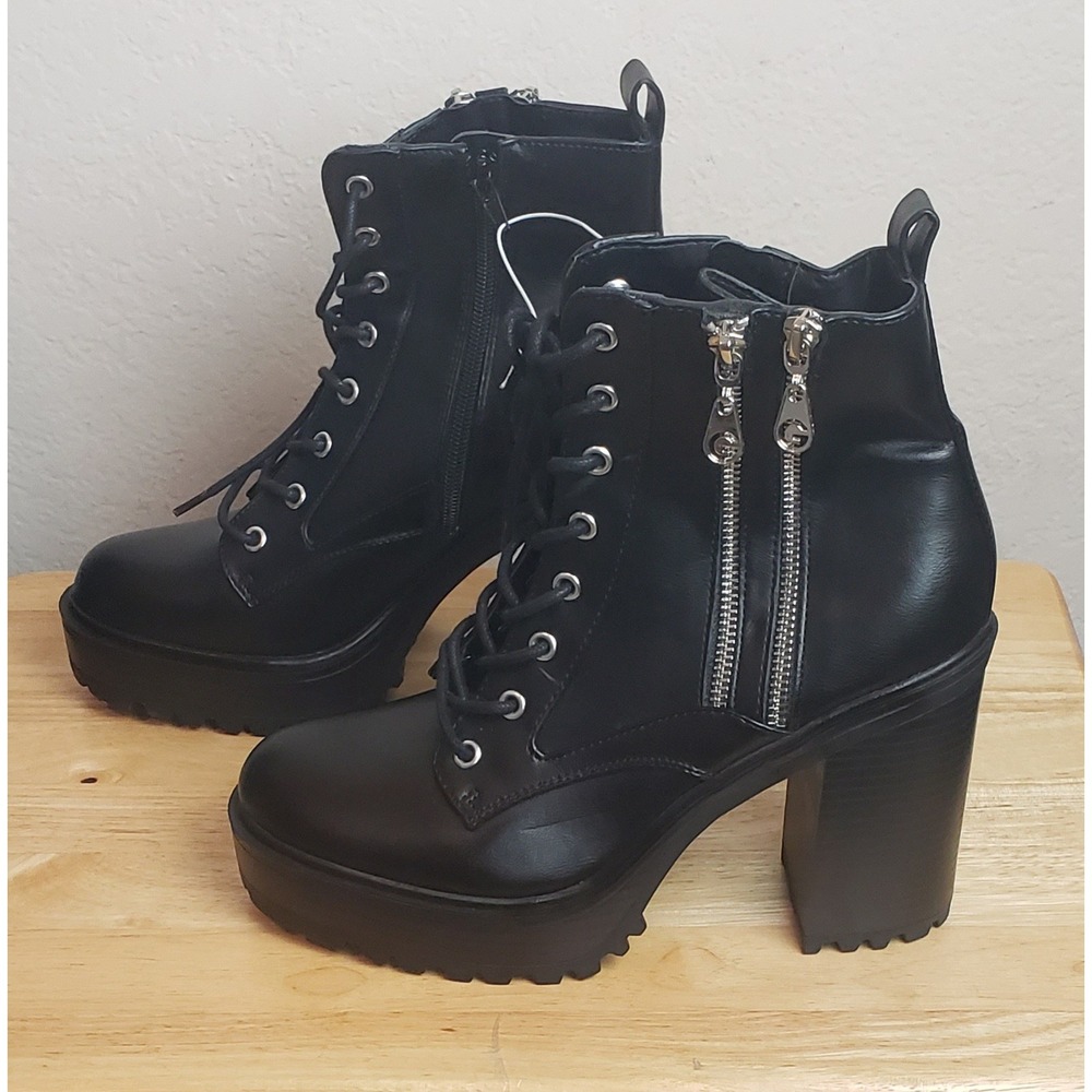 GBG‎ Los Angeles Black Platform Combat Boots Chunky Block Heel Womens 9.5M